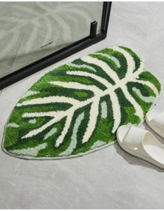 Badezimmer Grün Palmenförmige Blatt Matte Rutschfest Plüsch Badewanne Vorleger Maschinenwaschbar - Bild 1 von 7