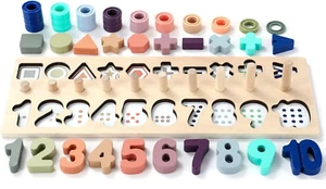 Wooden Number Puzzle Shape Stack for Toddlers Montessori Toys Math Boy Girl Gift - Picture 1 of 9