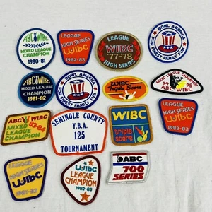 LOT OF 15 BOWLING PATCHES YBA AND WIBC LEAGUE CHAMPIONSHIP TRIPLE SCORE 70s ON - Picture 1 of 12