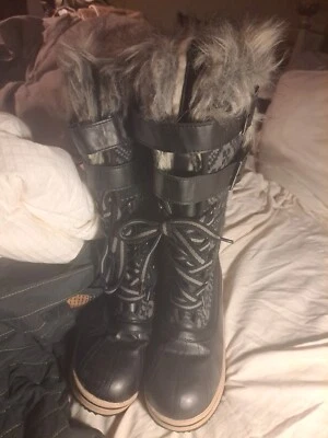 muk luks boots size 8 Black 15" Tall Lined With Fur Fair Isle Winter - Image 1 of 4
