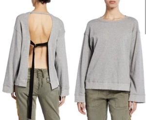 Pam & Gela Open Back Sweatshirt Grey Black Distressed Hems Stylish Women Medium - Picture 1 of 14
