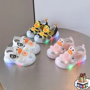 Light On LED Baby Shoes Boy Girls Sandals Soft Soled Beach Shoes Cartoon Sandale - Picture 1 of 49