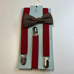 The Class Club Red Suspenders w/ Red & Green Christmas Tree Bow Tie, NWT! - Picture 1 of 4