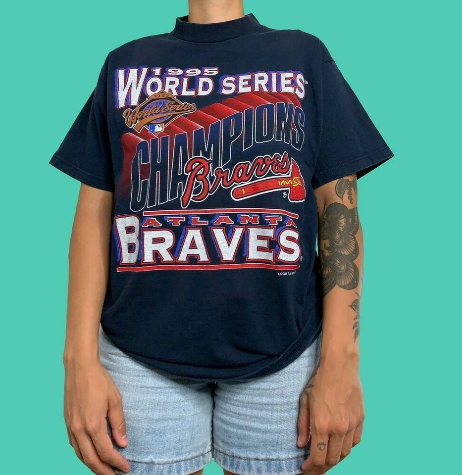 Atlanta Braves MLB Béisbol Serie Mundial Años 90 Azul Marino Camiseta De Colección HN2060 Foto 1 de 1