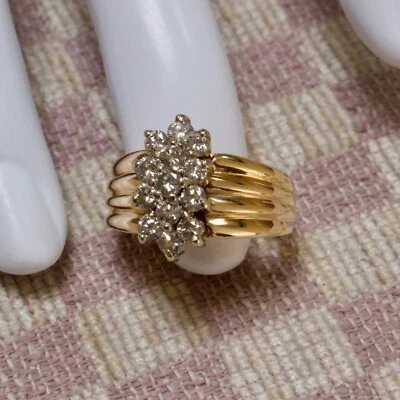 ESTATE 14K YELLOW GOLD 1.00ct NATURAL MINED DIAMOND COCKTAIL RING (size 7.5) - Image 1 of 4