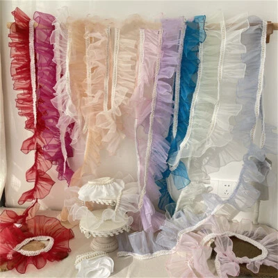 Organza Mesh Trim Fabric Lace Ruffles Trimming Edging Fairy Wedding Dress Decor - Image 1 of 4