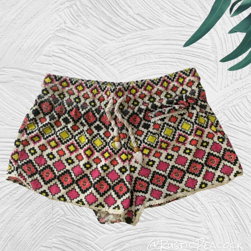 Shorts Anthropologie Kensie Feminino Pequeno Branco Multicolorido Boho Abstrato Puxador - Imagem 1 de 4