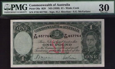 Australia R-29.(1938) 1 Pound -SHEEHAN / McFARLANE. Commonwealth Bank PMG VF 30 - Image 1 of 2