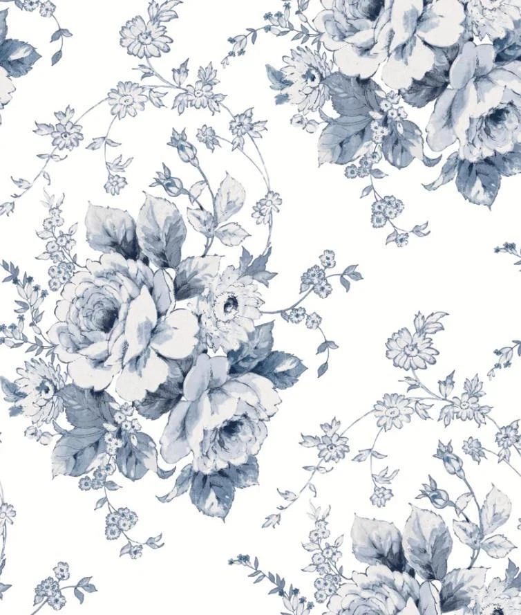 Papel de parede designer herança rosa azul branco, parafuso de 56 pés quadrados - Imagem 1 de 4