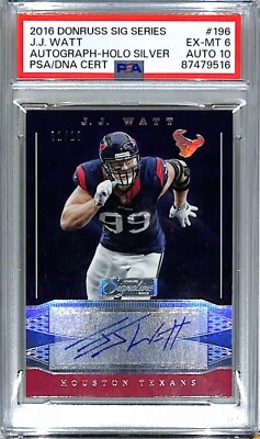 Tarjeta firmada Donruss JJ WATT Sig Series 2016 PSA 6 clasificación automática PSA/ADN 10 losas Foto 1 de 3
