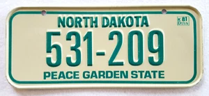 Vtg 81 North Dakota BICYCLE LICENSE PLATE-531-209-Bike-White Green-Metal-Emboss - Picture 1 of 1