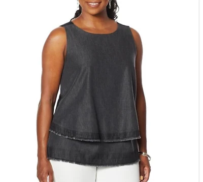 Camiseta sin mangas SoftCell de Diane Gilman Easy en denim negro - Talla 2X PLUS NUEVA NUEVA CON ETIQUETAS Foto 1 de 2