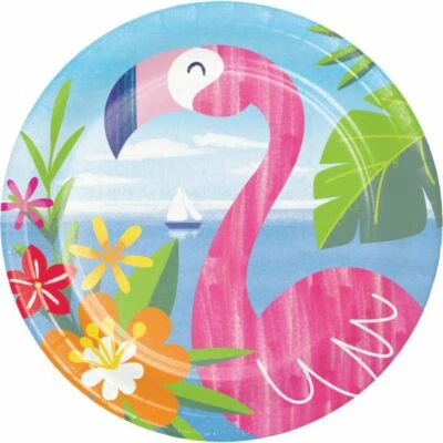 Бумажные тарелки Lush Luau 7 дюймов упаковка 8 шт. столовая посуда фламинго товары для гавайских вечеринок - Изображение 1 из 2