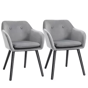 HOMCOM Modern Upholstered Fabric Bucket Seat Dining Armchairs Set of 2 Grey - Picture 1 of 11