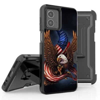 EAGLE BROWN STAND Case Cover + Belt Clip For MOTOROLA G POWER 2023/G 5G 2023 NEW - Image 1 of 2