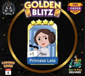 PRINCESS LEIA ⭐️4 MONO_POLY_-GO 4S STICKERS CARDS ⚡️ GOLDEN BLITZ EVENT ⚡️ - Picture 1 of 1