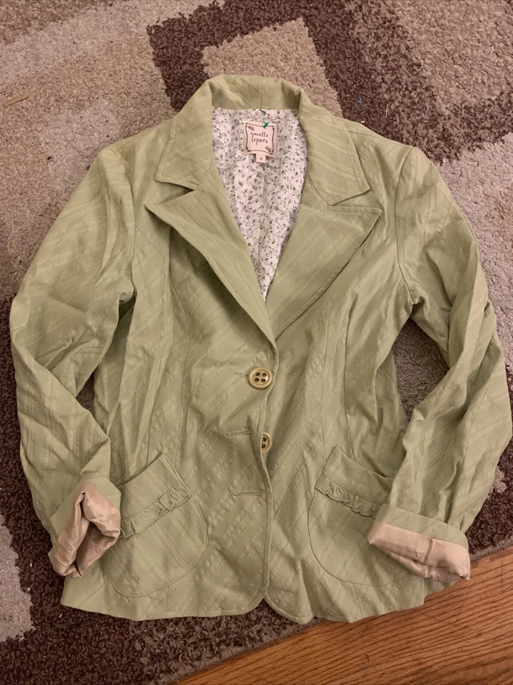 Blazer Nanette Lepore Mujer Vintage Talla 8 Verde Brocado AA61 Foto 1 de 1