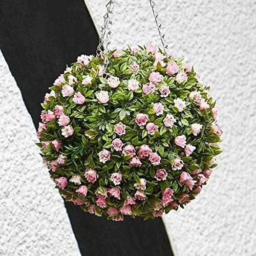 Hanging 30cm Pink Rose Topiary Ball Decoration Outdoor Indoor Smart Garden