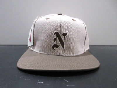 ВИНТАЖНЫЙ Nike шляпа крышка резинке взрослых средний коричневый белый Swoosh бейсбол мужской 90-х - Изображение 1 из 4