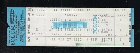 1972 NBA GOLDEN STATE WARRIORS @ LOS ANGELES LAKERS FULL TICKET - JERRY WEST Cover