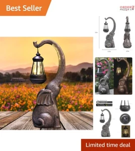 15" Solar Elephant Garden Statue Resin Outdoor Decor Good Luck Patio Lighting - Picture 1 of 9
