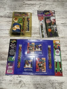 Vintage Warner Bros Space Jam Lot Study Kit Pencil Pouch Eraser Ruler 1996 NEW - Picture 1 of 5