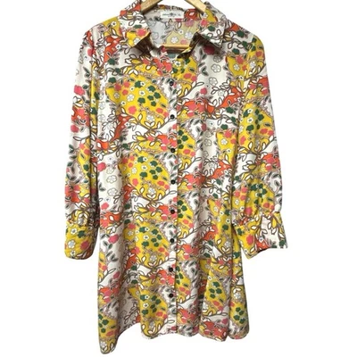 Natural Life Tunic Shirt Short Dress Size XL Button Up Yellow Pink Floral Boho - Image 1 of 4