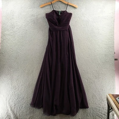 Lauren Ralph Lauren Evening Chiffon Maxi Formal Gown Womens 10 Purple Ruched - Image 1 of 4