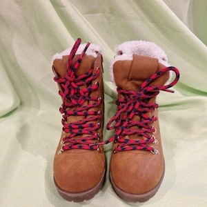 #108 Steve Madden Broadway Size 3 Waterproof Hiking Boots Brown Lace & Zip Up - Picture 1 of 10