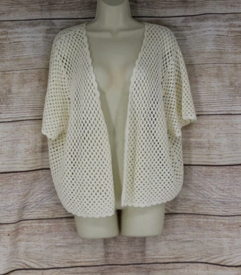 Cárdigan suéter manga corta ganchillo marfil crema talla 22/24 para mujer Foto 1 de 4