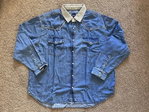 Size XL - Gap Oversized Corduroy Collar Snap Western Denim Shirt Blue New - Picture 1 of 13