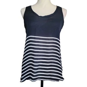 Nili Lotan transparente Seide Tanktop schwarz weiß gestreift Racerback Größe Small - Bild 1 von 8