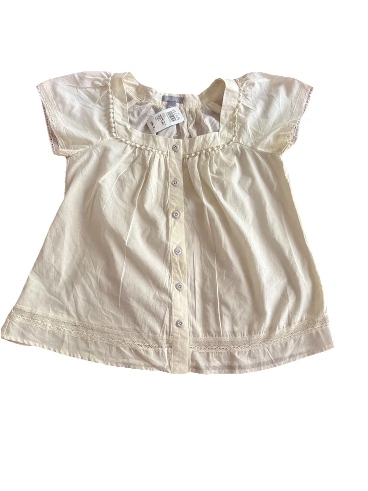dELiA*s Women's Cream Blouse - 100% Cotton Lace Trim Button Top - Size L - NWT - Image 1 of 3