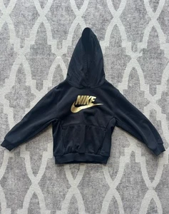 Boys/Girls NIKE hoodie Sweatshirt Black Gold Size Large 6-7 Years - Picture 1 of 3