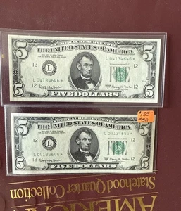 Lot of 2 1963-A $5 Star Notes Crisp Uncirculated Rare Mint+ Star Note Bills 🔥 - Picture 1 of 10