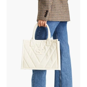 Sandro Kasbah Quilted Canvas Tote Bag Beige Cream Ecru Logo Minimalist $320 NWT - Picture 1 of 13