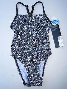NEW* TYR GIRLS 24 5/6 SWIMSUIT ATHLETIC RACING $65 Pop Rocks Microback Black - Picture 1 of 3