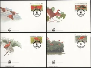 TRINIDAD & TOBAGO 1990 WWF SCARLET IBIS FDC SET x4 (ID:691/D14273) - Picture 1 of 1