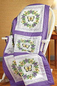 Stamped Cross Stitch ~ Janlynn Pansy Wreath Quilt Blocks (Pack of 6) #021-1332 - Picture 1 of 4