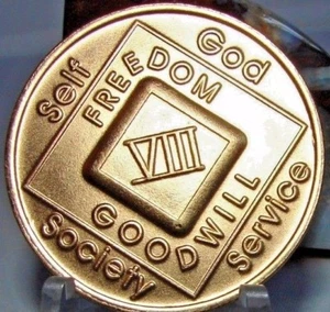 Narcotics Anonymous NA 8 Year Clean Bronze Medallion Recovery Coin Chip Token  - Picture 1 of 11