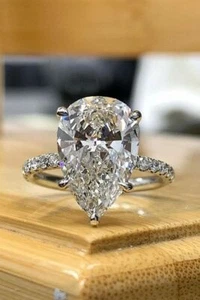 5.00Ct White Pear Lab Created Diamond Engagement Wedding 14K White Gold Ring - Picture 1 of 5