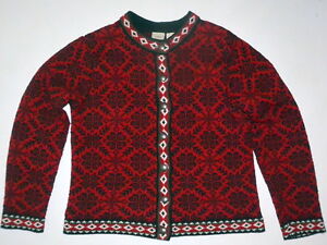 Damski sweter M Regular L Bean Bawełna Płatek śniegu Nordic Fair Isle Czerwony Biały