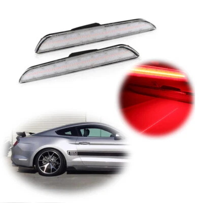 Luces de señalización laterales LED rojas lentes transparentes para parachoques trasero Ford Mustang 15-up Foto 1 de 4