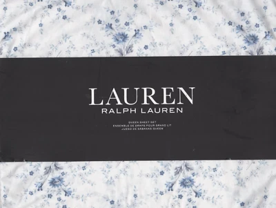 Ralph Lauren Queen Sheet Set Tiny Floral Blue 4pc Daisies Cottage Farmhouse Chic - Image 1 of 4