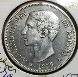 1875 5 Pesetas Silver. Spain - Picture 1 of 2