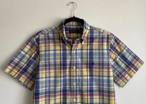 Authentic POLO RALPH LAUREN Yellow Blue Checked Short Sleeve Cotton Shirt M - Picture 1 of 4