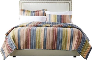 3-Piece King Size Quilt Set Bedspread Vertical Stripes Shams Reversible Coverlet - Picture 1 of 10