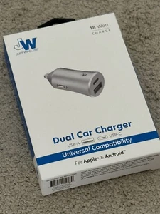 NEW Just Wireless 18W Dual USB-C USB-A Car Charger - Silver NIB - Picture 1 of 2