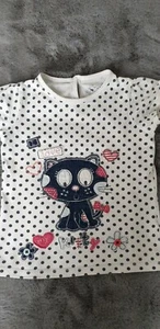 Mädchen-T-Shirt marineblau/weiß gepunktet Katze. Alter 1,5 - 2 Jahre. - Bild 1 von 6