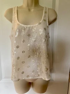 Camiseta sin mangas Abercrombie & Fitch marfil transparente adornada con lentejuelas swing XS nueva sin etiquetas - Imagen 1 de 4